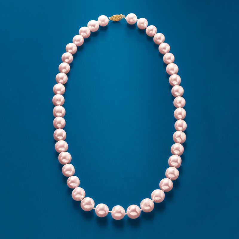 10-11mm Pink Cultured Pearl Necklace with 14kt Yellow Gold image number 3