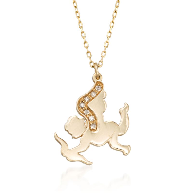 14kt Yellow Gold Cupid Pendant Necklace with Diamond Accents image number 0