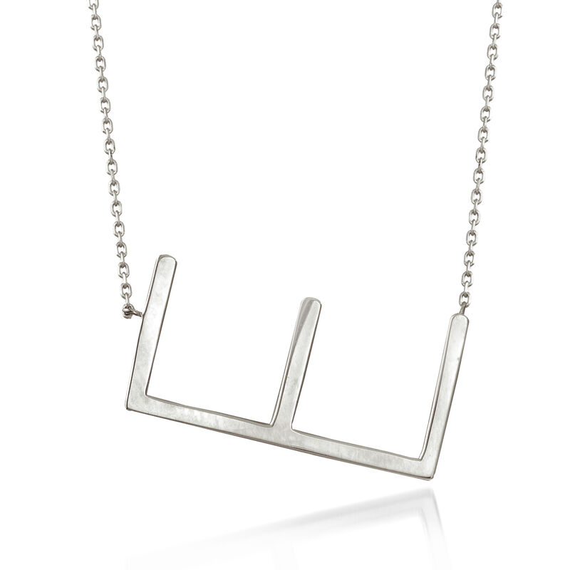 E - Sterling Silver Sideways Initial Necklace. 18"  image number 0