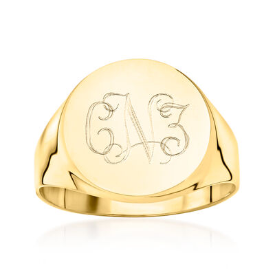 Italian 14kt Yellow Gold Personalized Circle Signet Ring