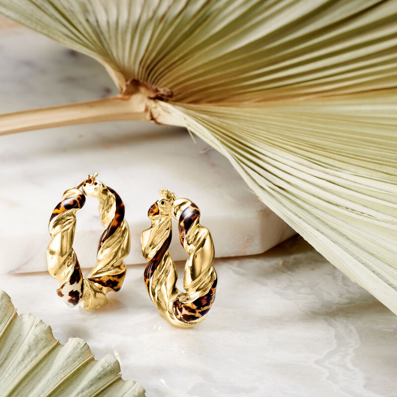 Italian Leopard-Print Enamel Hoop Earrings in 18kt Gold Over Sterling. 1 5/8&quot; image number 3