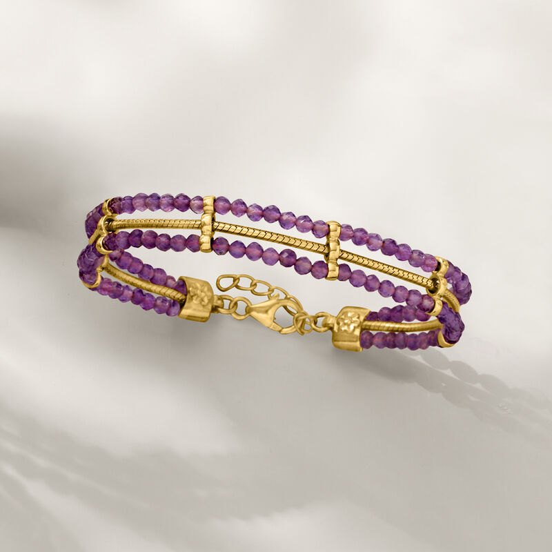 15.00 ct. t.w. Amethyst Bead and Snake-Chain Bracelet in 18kt Gold Over Sterling. 7" image number 3