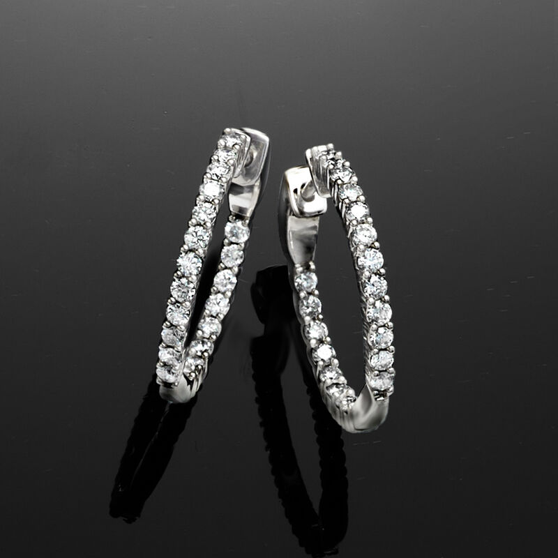 1.00 ct. t.w. Lab-Grown Diamond Inside-Outside Hoop Earrings in Sterling Silver. 3/4&quot; image number 3
