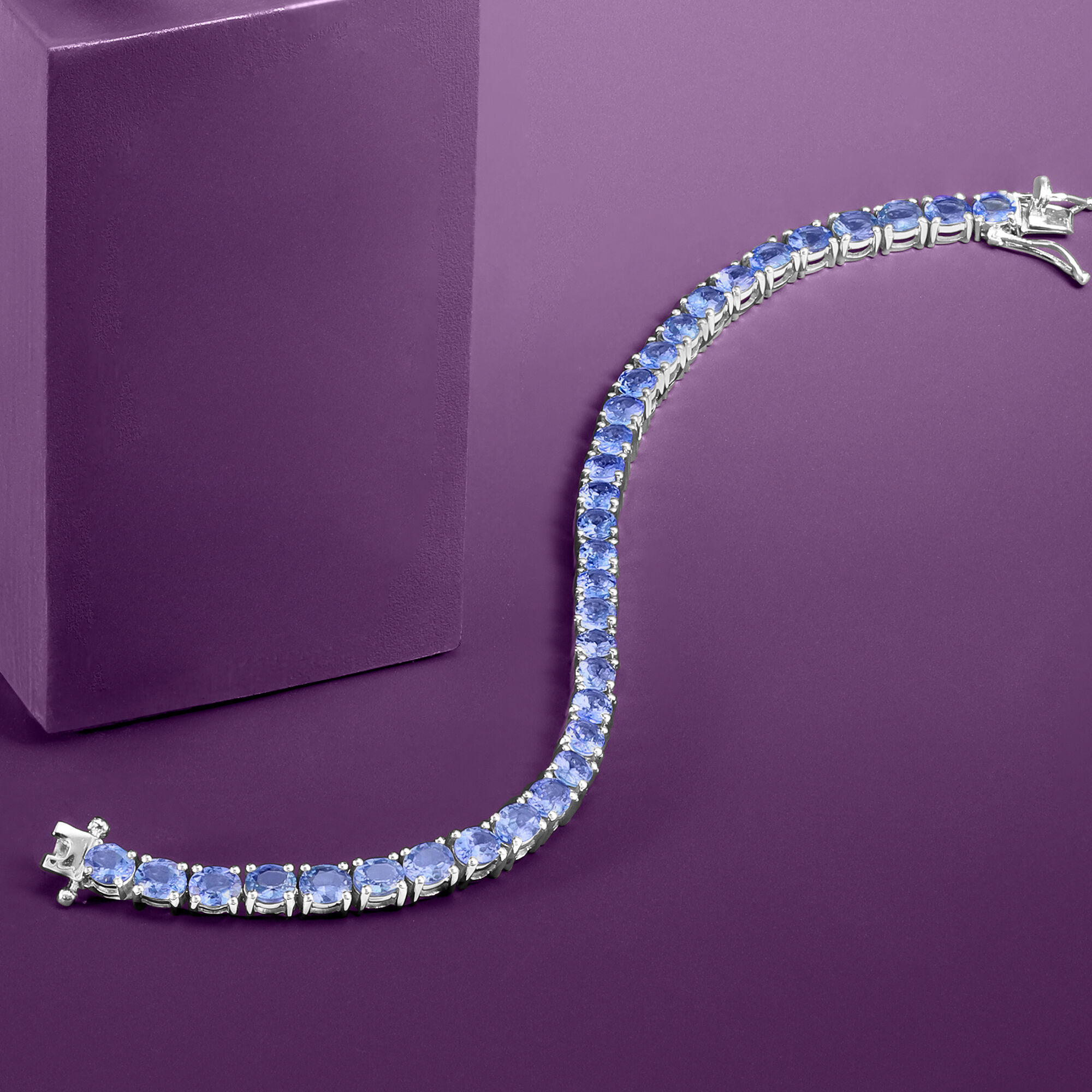 11.00 ct. t.w. Tanzanite Tennis Bracelet in Sterling Silver. 8