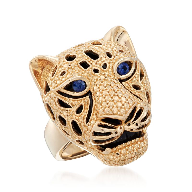 .10 ct. t.w. Sapphire and Black Onyx Cheetah Ring in 14kt Yellow Gold  image number 1
