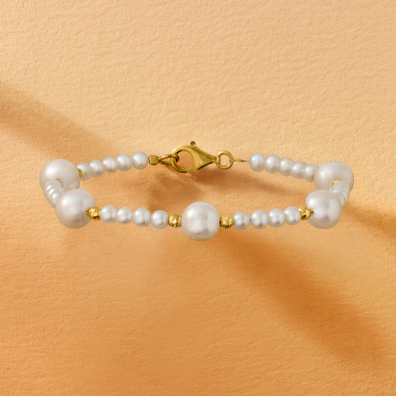 3.5-8.5mm Cultured Pearl Station Bracelet in 18kt Gold Over Sterling image number 2