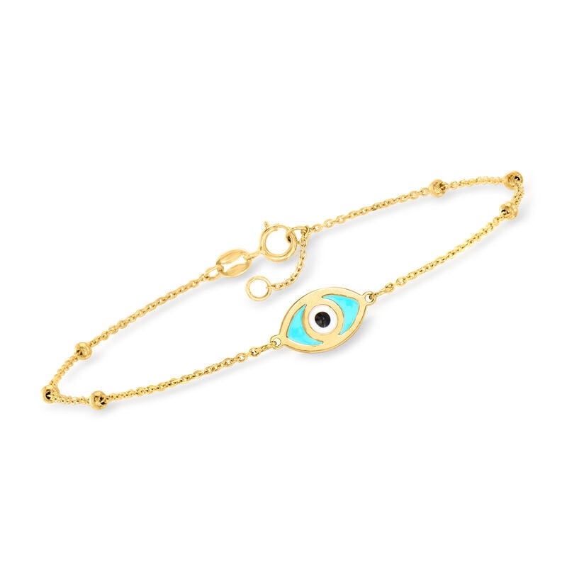 Italian 14kt Yellow Gold Evil Eye Bracelet with Multicolored Enamel image number 0