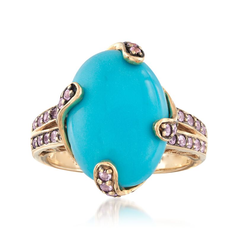 C. 2000 Vintage Turquoise and .55 ct. t.w. Morganite Ring in 14kt Yellow Gold. Size 8.5 image number 0