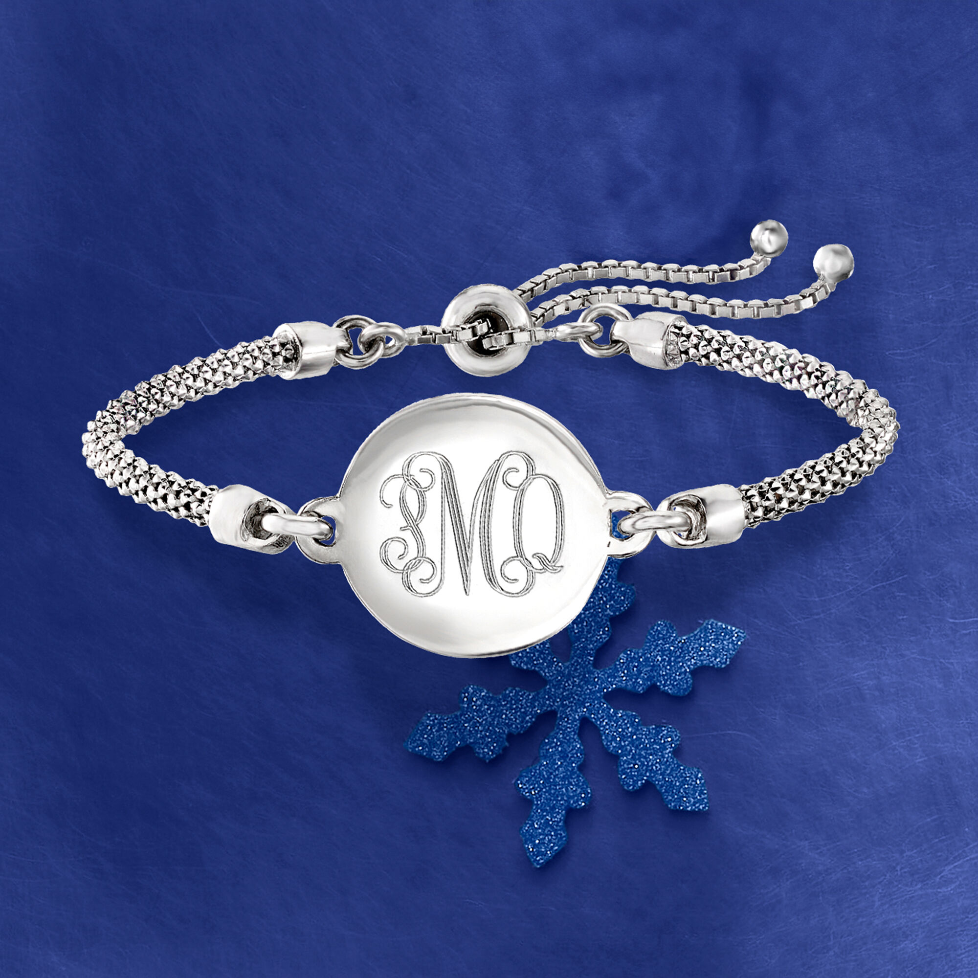 Sterling Silver Personalized Disc Popcorn Chain Bolo Bracelet
