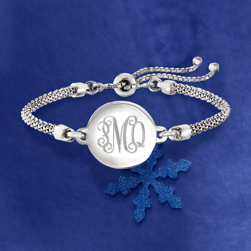 Sterling Silver Personalized Disc Popcorn-Chain Bolo Bracelet image number 5