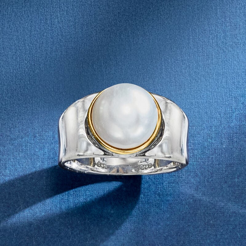 9.5-10mm Cultured Pearl Ring in Sterling Silver with 14kt Gold image number 4