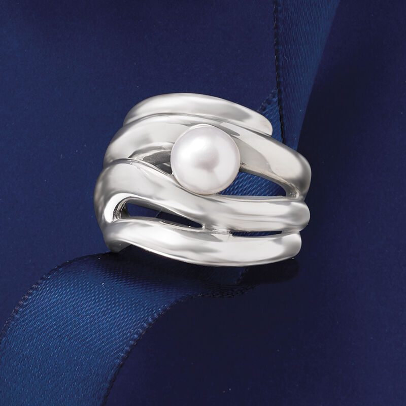 7-8mm Cultured Pearl Open-Space Ring in Sterling Silver image number 3