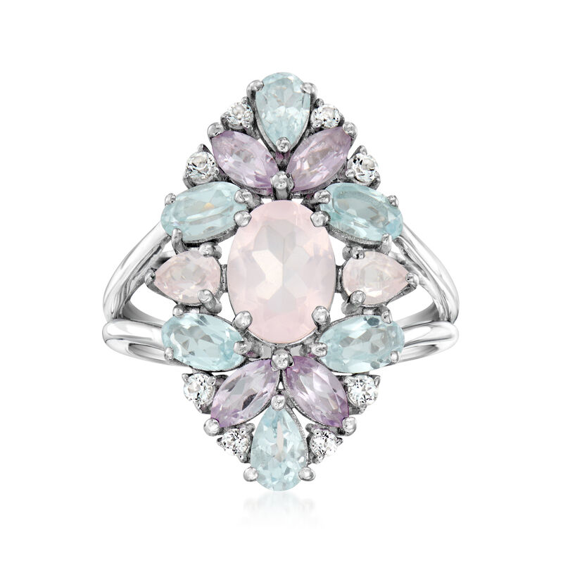 1.20 Carat Rose Quartz and 2.60 ct. t.w. Pastel Multi-Gemstone Ring in Sterling Silver image number 0
