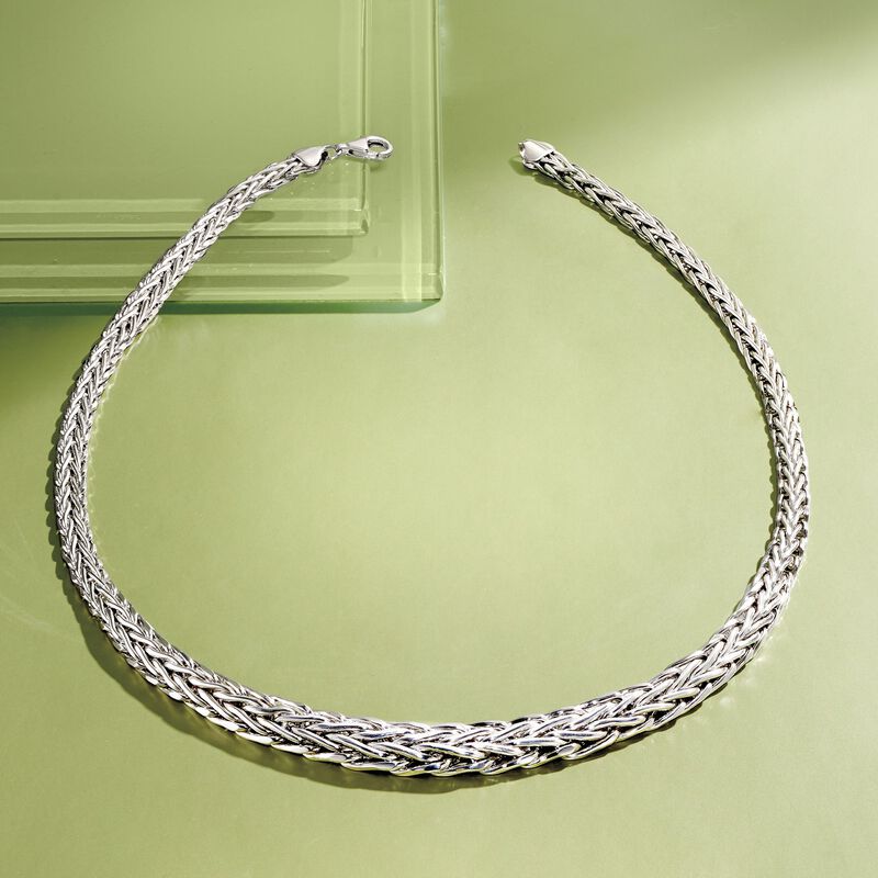 Sterling Silver Graduated Wheat-Link Necklace image number 4