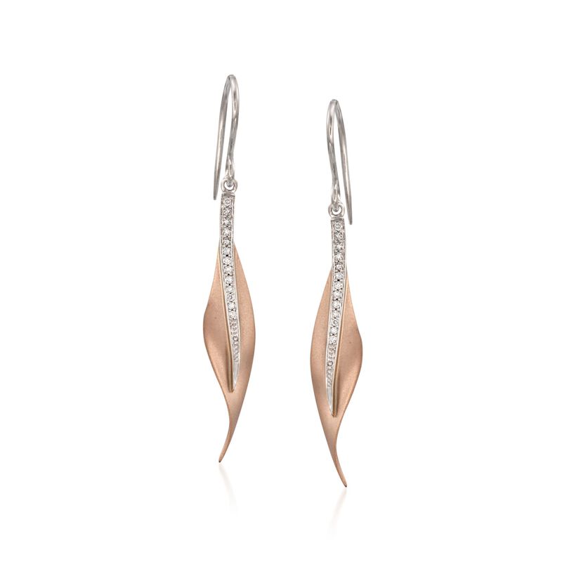 Simon G. .13 ct. t.w. Diamond Leaf Earrings in 18kt Rose and White Gold image number 0