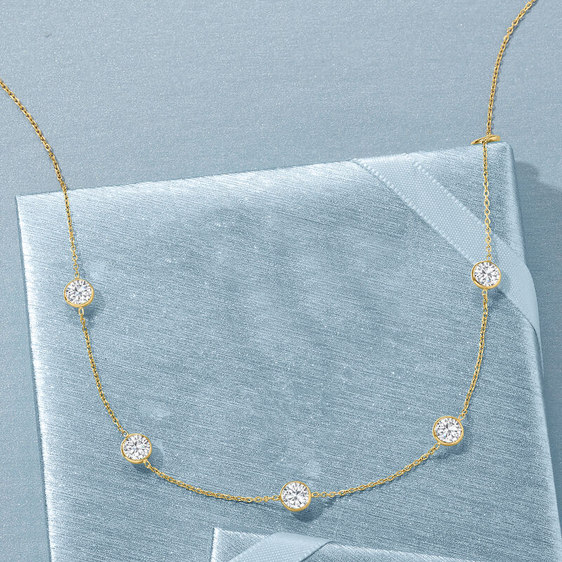 3.50 ct. t.w. CZ Station Necklace in 14kt Yellow Gold image number 2