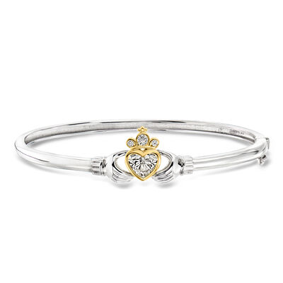 1.11 ct. t.w. Lab-Grown Diamond Claddagh Bangle Bracelet in Sterling Silver with 18kt Gold Over Sterling