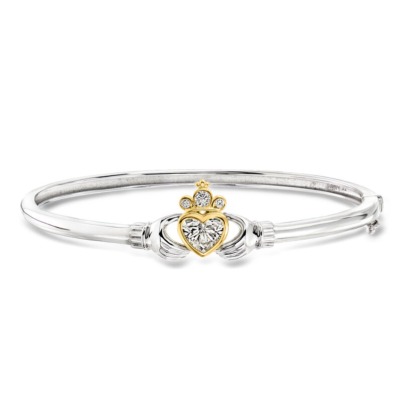 1.11 ct. t.w. Lab-Grown Diamond Claddagh Bangle Bracelet in Sterling Silver with 18kt Gold Over Sterling. 7" image number 0