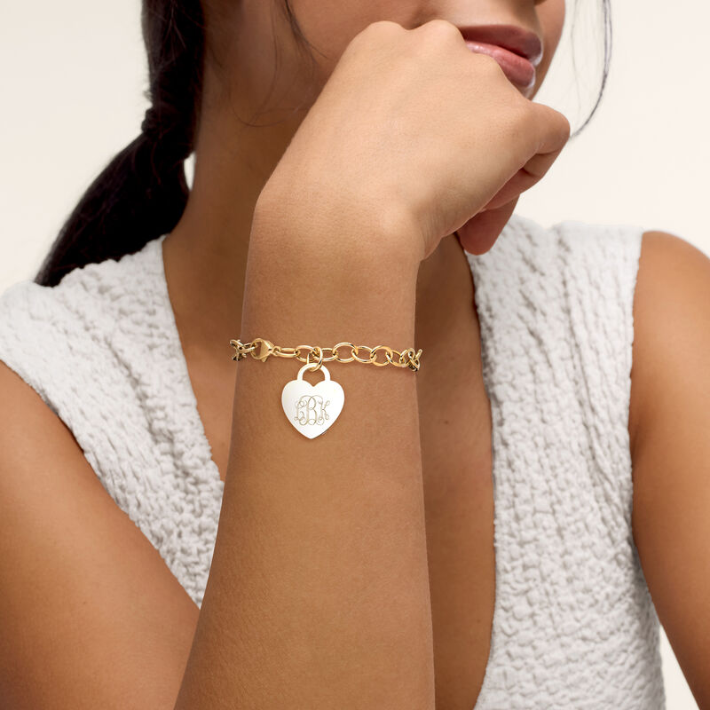Italian 10kt Yellow Gold Personalized Heart Charm Bracelet image number 1