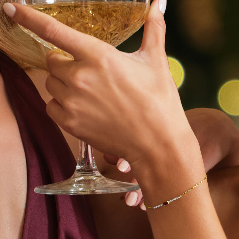 .10 Carat Ruby and .11 ct. t.w. Diamond Bar Bracelet in 14kt Yellow Gold image number 4