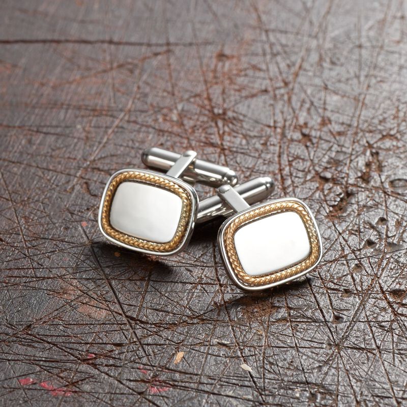 14kt Yellow Gold and Sterling Silver Personalized Cuff Links image number 1