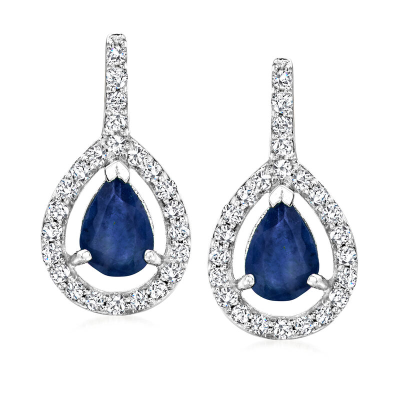 2.00 ct. t.w. Sapphire and .52 ct. t.w. Diamond Earrings in 14kt White Gold image number 0