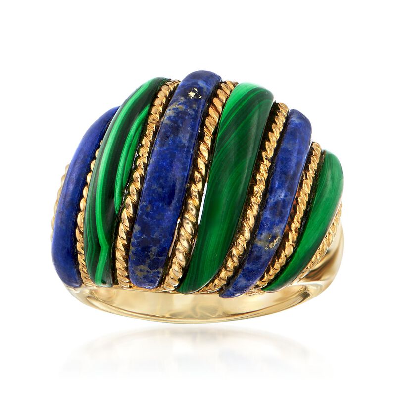 Lapis and Malachite Dome Ring in 18kt Yellow Gold Over Sterling Silver image number 0