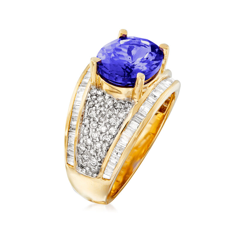 4.00 Carat Tanzanite and 1.10 ct. t.w. Diamond Ring in 14kt Yellow Gold image number 2