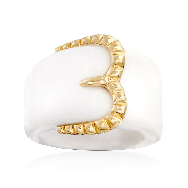 White Agate Buckle Ring with 14kt Yellow Gold image number 0