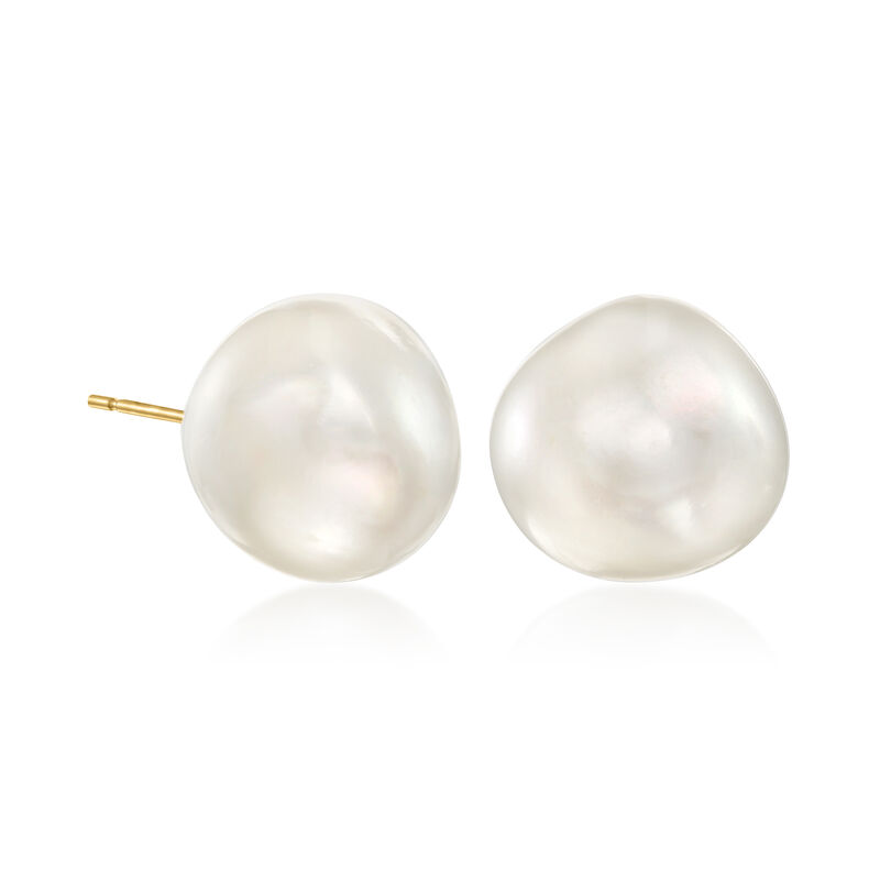 13-14mm Cultured Baroque Pearl Stud Earrings in 14kt Yellow Gold  image number 2