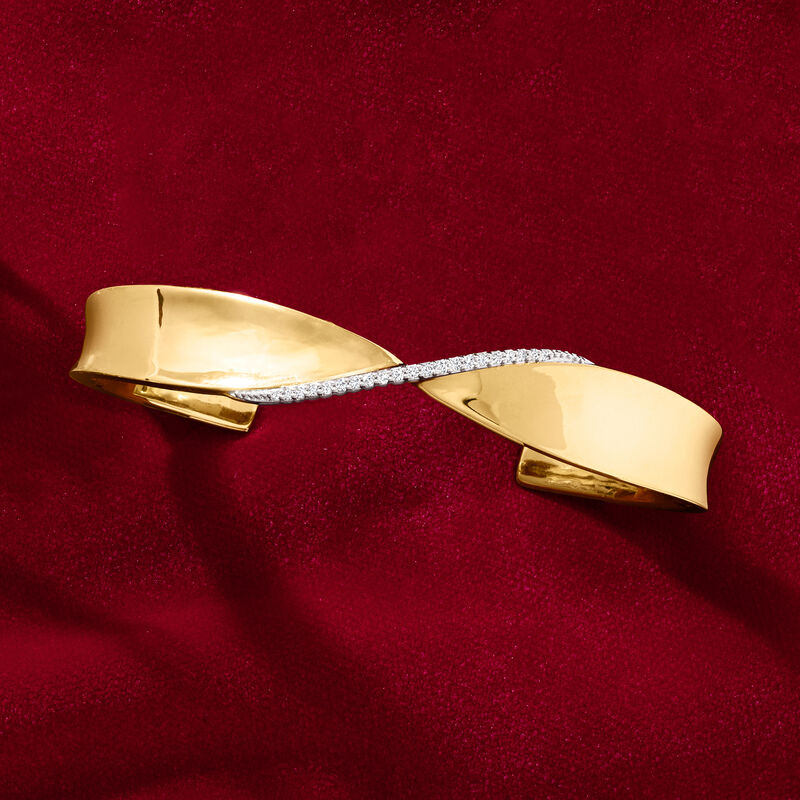 .15 ct. t.w. Diamond Twisted Cuff Bracelet in 18kt Gold Over Sterling image number 2