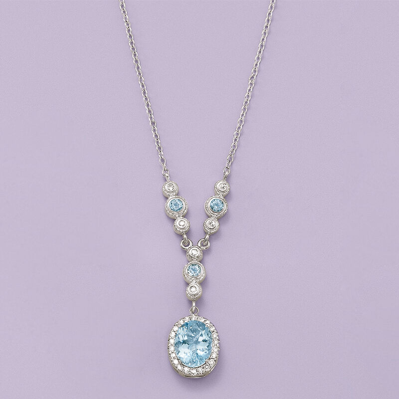 2.75 ct. t.w. Aquamarine and .30 ct. t.w. Diamond Necklace in 14kt White Gold   image number 2