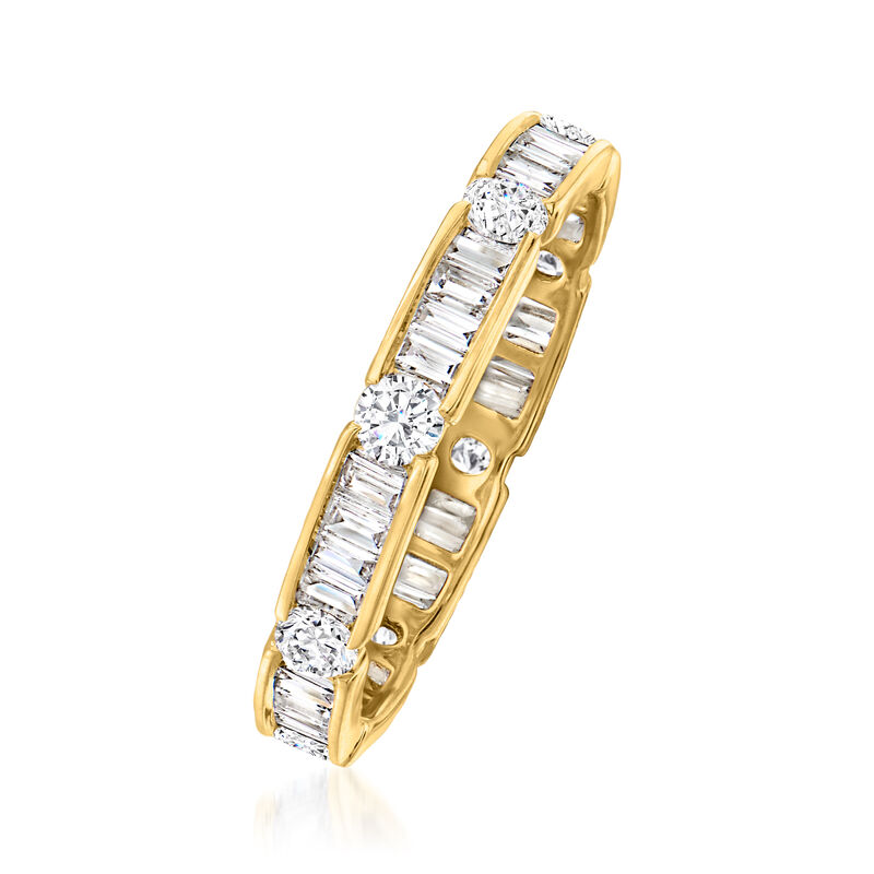 1.00 ct. t.w. Baguette and Round Diamond Eternity Band in 14kt Yellow Gold image number 2