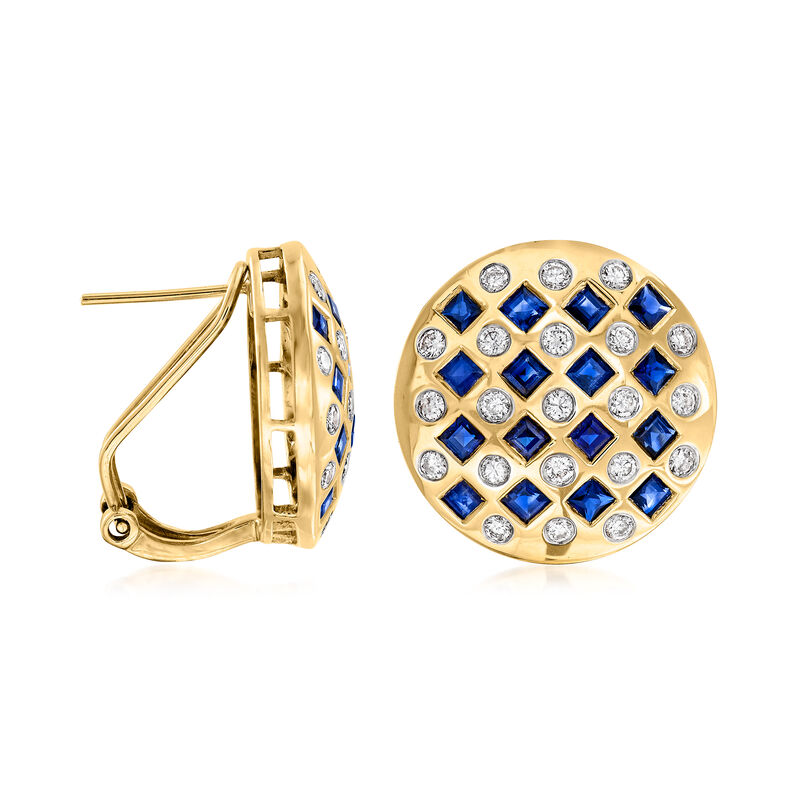 C. 1980 Vintage 3.20 ct. t.w. Sapphire and 1.05 ct. t.w. Diamond Earrings in 18kt Yellow Gold image number 2
