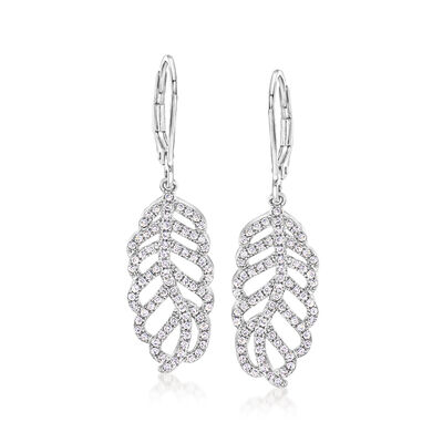 .70 ct. t.w. CZ Leaf Drop Earrings in Sterling Silver