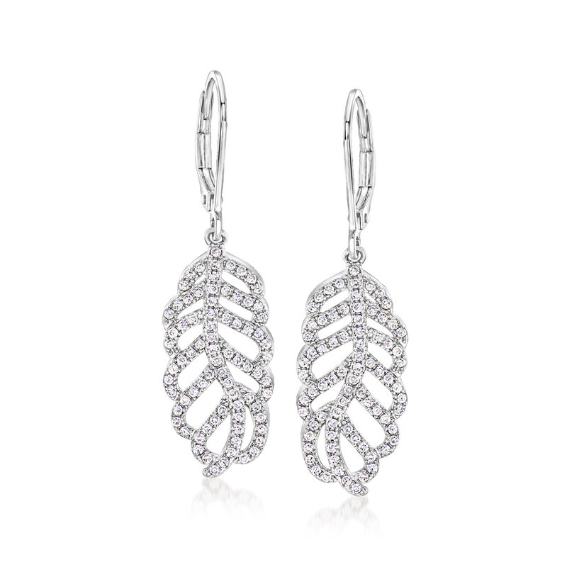 .70 ct. t.w. CZ Leaf Drop Earrings in Sterling Silver  image number 0