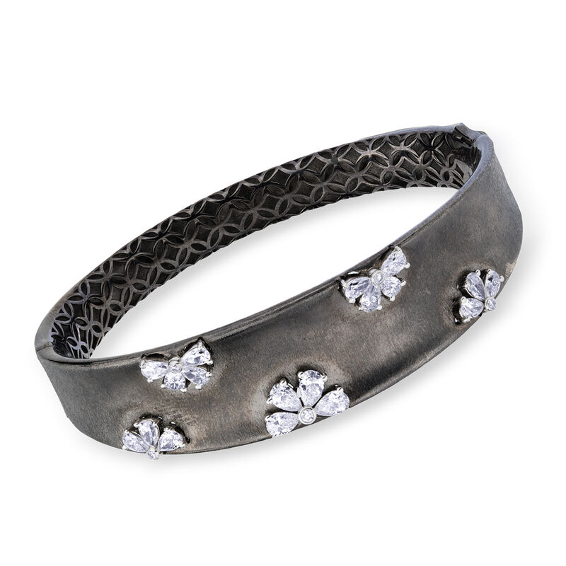 2.39 ct. t.w. Diamond Floral Bangle Bracelet in 18kt White Gold. 7&quot; image number 0