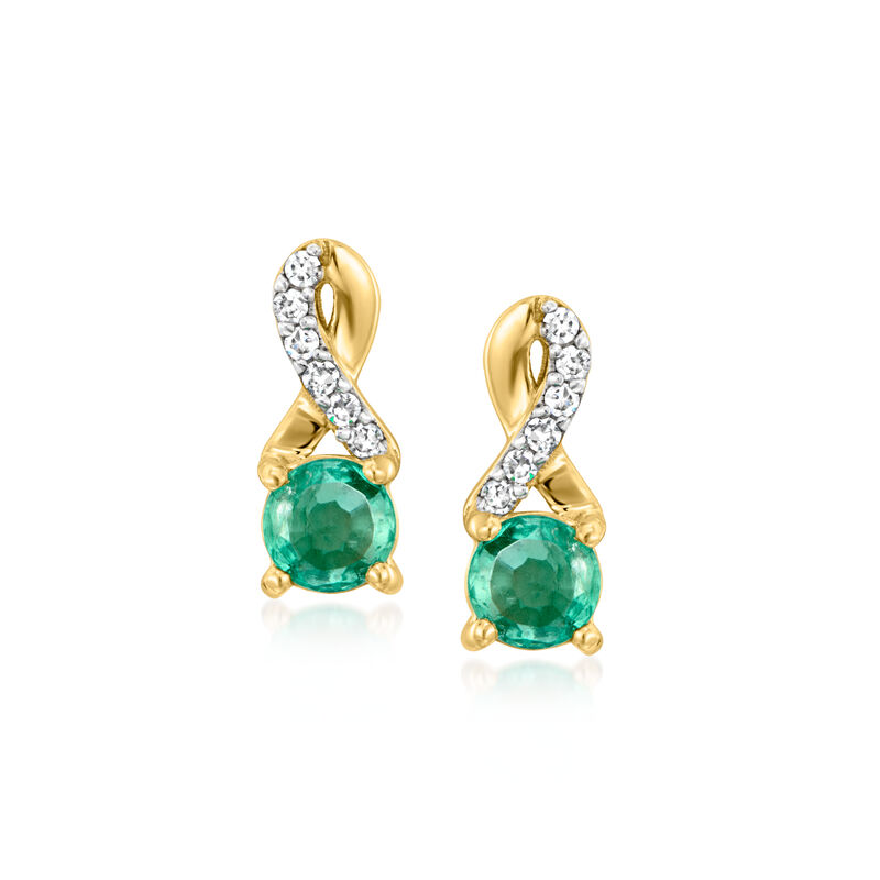 .40 ct. t.w. Emerald Ribbon Earrings with Diamonds in 14kt Yellow Gold  image number 0