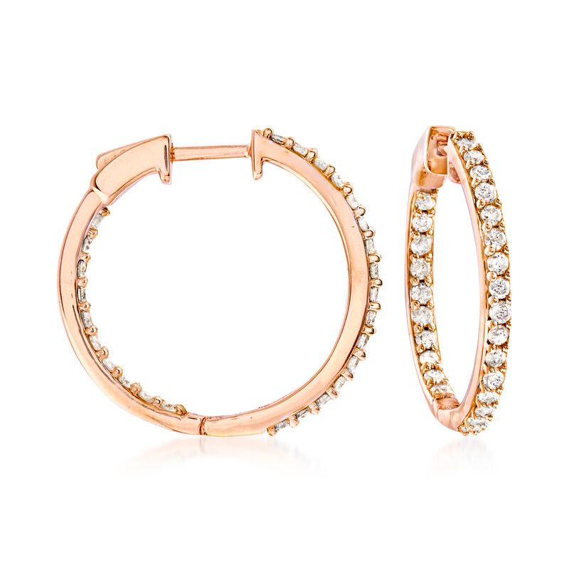 1.00 ct. t.w. Diamond Inside-Outside Hoop Earrings in 18kt Rose Gold Over Sterling image number 0