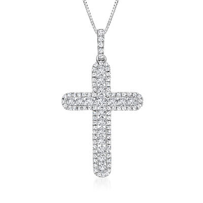 .75 ct. t.w. Diamond Cross Pendant Necklace in 14kt White Gold
