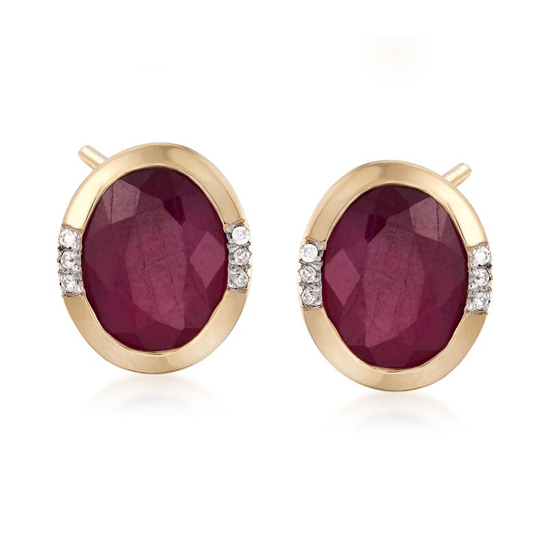 4.60 ct. t.w. Oval Ruby Earrings with Diamond Accents in 14kt Yellow Gold image number 0
