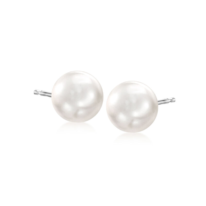 8-8.5mm Cultured Akoya Pearl Stud Earrings in 14kt White Gold image number 0
