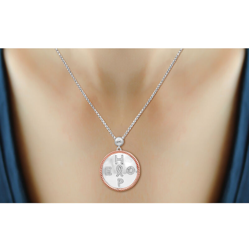 .20 ct. t.w. Diamond &quot;Hope&quot; Pendant Necklace with Cancer Ribbon in Two-Tone Sterling. 18&quot; image number 2