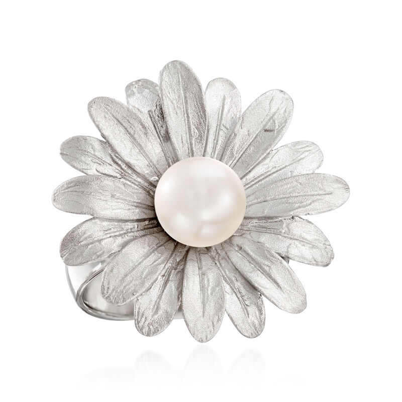 Italian 7.5-8mm Cultured Pearl Sunflower Ring in Sterling Silver image number 3