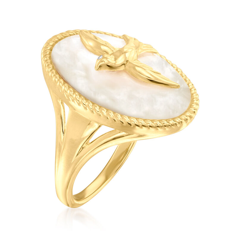 Mother-Of-Pearl Dove Ring in 18kt Gold Over Sterling with Diamond Accent. Size 6 image number 2