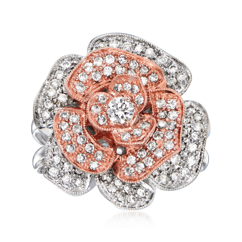 C. 1990 Vintage .65 ct. t.w. Diamond Flower Ring in 18kt Two-Tone Gold. Size 6 image number 0