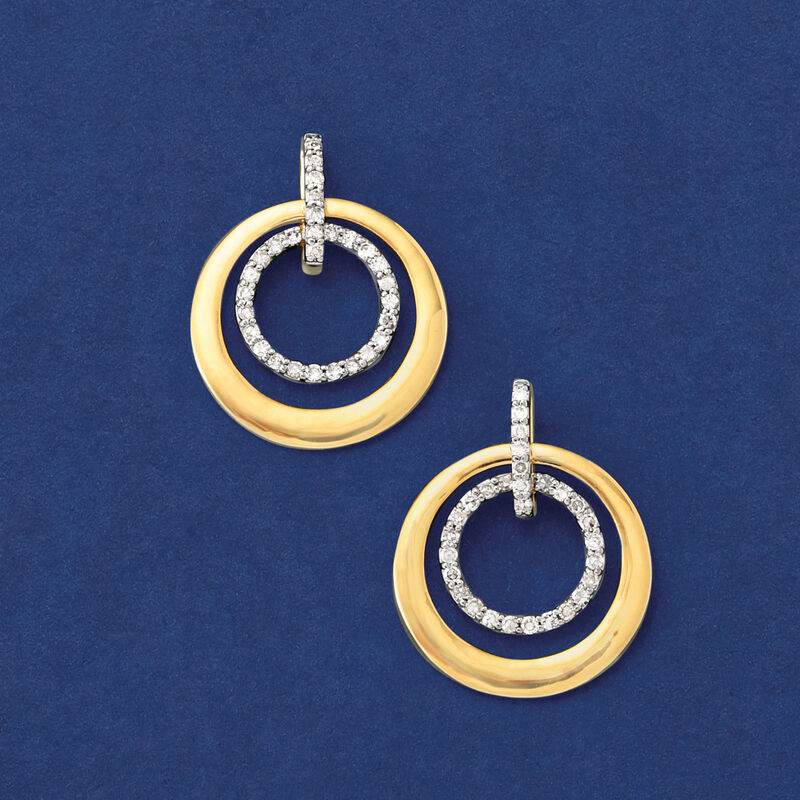 .30 ct. t.w. Diamond Double Circle Drop Earrings in 14kt Yellow Gold image number 2