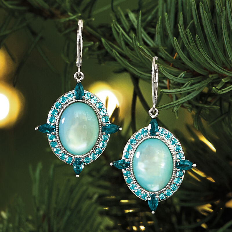 Blue Mother-of-Pearl Drop Earrings with 3.10 ct. t.w. London and Swiss Blue Topaz in Sterling Silver  image number 2