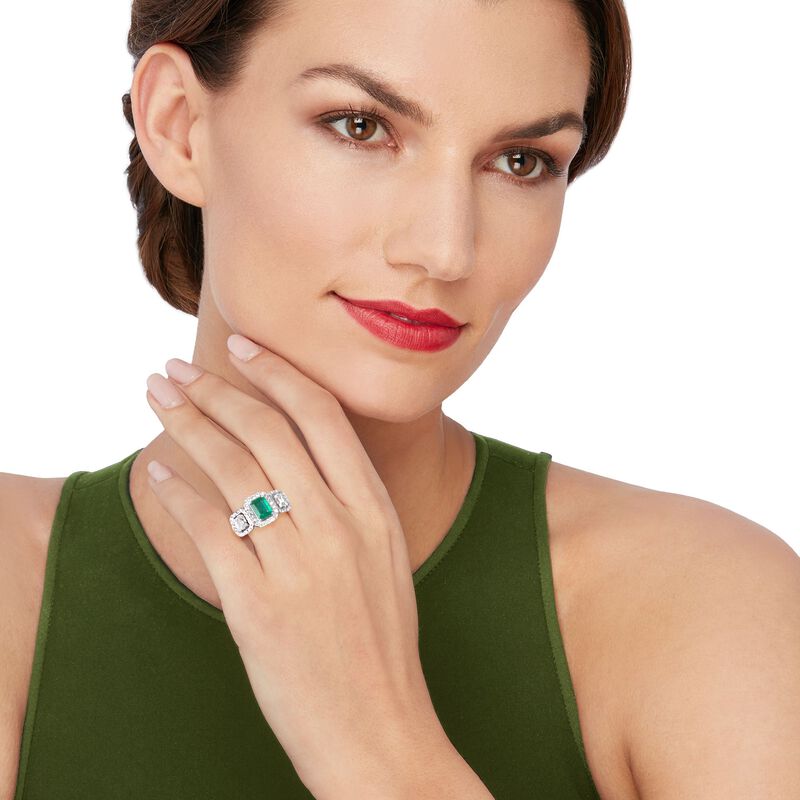 1.00 Carat Emerald and .89 ct. t.w. Diamond Ring in 18kt White Gold image number 1