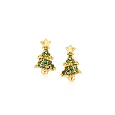 .15 ct. t.w. Green Diamond Christmas Tree Earrings in 18kt Gold Over Sterling